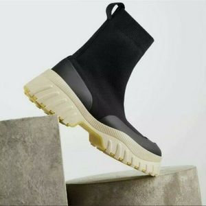 Zara Chunky Sock Boots Platform Lug Sole Black Size 36